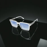 Lunettes carrées transparentes – Verres bleus dégradés