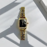 Montre Rolex Carrée – Cadran Vert ou Noir, Bracelet Acier & Or Sertie de Strass