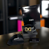 Ceinture femme Dolce & Gabbana – Cuir noir & boucle DG dorée – Coffret de luxe
