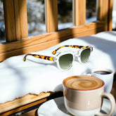 Lunettes de soleil – Monture transparente & branches écaille ambrée
