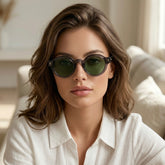 Lunettes rondes gris foncé verres verts