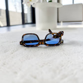 Lunettes carrées unisexe écaille – verres bleus