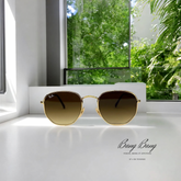 Ray-Ban RB3548N – Lunettes de soleil Hexagonales Doré & Verres Dégradés Marron