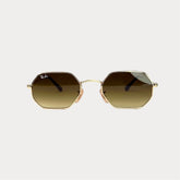 Lunettes de soleil hexagonales dégradé marron – Monture dorée unisexe