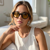 Lunettes rondes noires verres jaunes