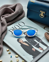 Monture transparente & verres bleus miroir