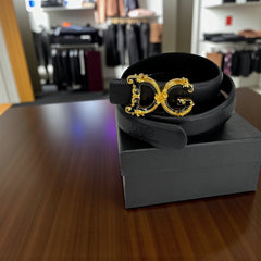 Ceinture femme Dolce & Gabbana – Cuir noir & boucle DG dorée – Coffret de luxe