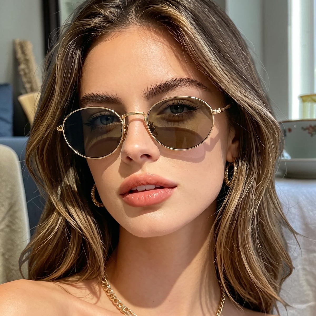 Lunettes de Soleil Femme Round-Oval – Brown Gold Edition