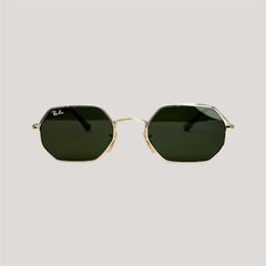 Lunettes de soleil hexagonales vertes – Monture dorée homme & femme