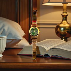 Montre Femme Chic Dorée Verte | Idée Cadeau