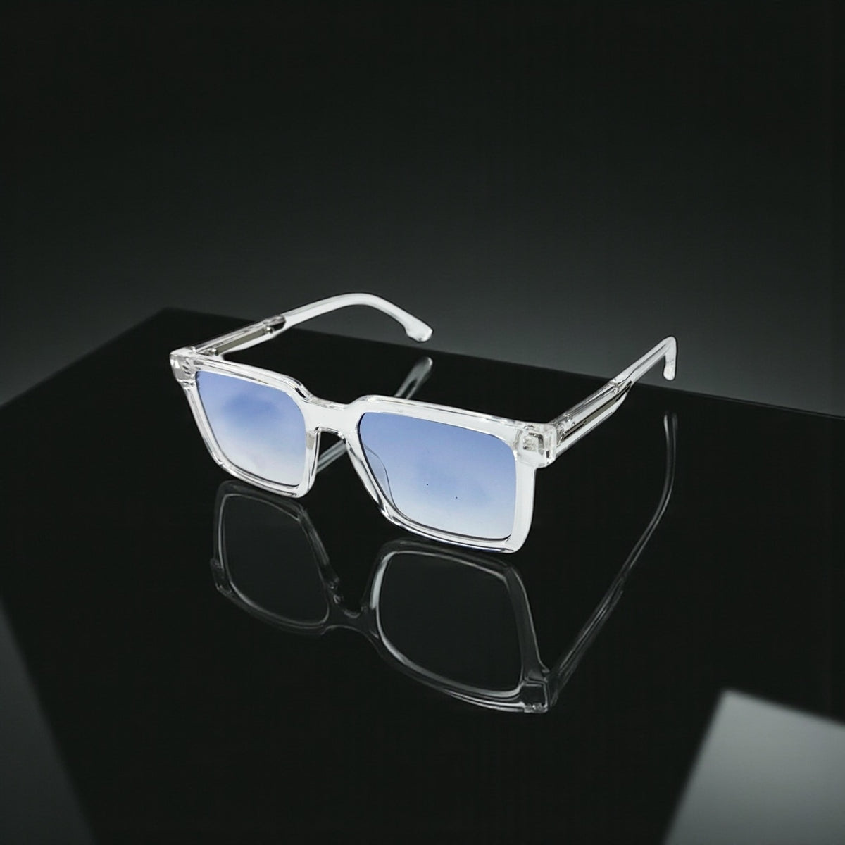 Lunettes carrées transparentes – Verres bleus dégradés