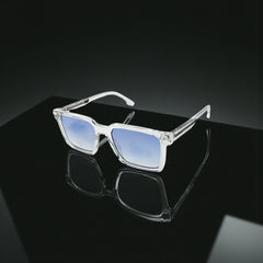 Lunettes carrées transparentes – Verres bleus dégradés