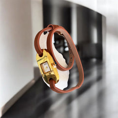 Montre Femme Dorée Fine | Bracelet Cuir Marron