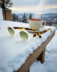 Monture transparente & branches écaille, verres verts dégradés