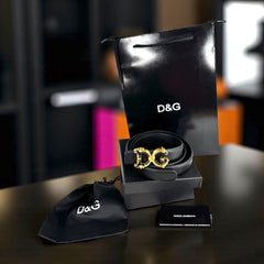 Ceinture femme Dolce & Gabbana – Cuir noir & boucle DG dorée – Coffret de luxe