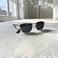 Lunettes “Aria” - Rectangulaires Dorées & Verres Noirs Profonds