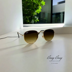Ray-Ban RB3548N – Lunettes de soleil Hexagonales Doré & Verres Dégradés Marron