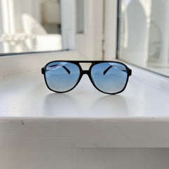 Lunettes pilote noires – verres bleu dégradé