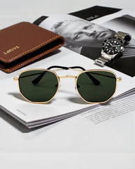 Monture Dorée & Verres Verts G15