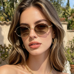 Lunettes de Soleil Femme Oval – Golden Amber Glow