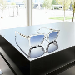 Lunettes carrées transparentes – Verres bleus dégradés