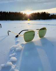 Monture dorée & verres verts polarisés