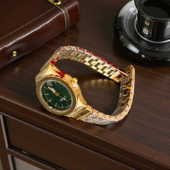 Montre Femme Chic Dorée Verte | Idée Cadeau