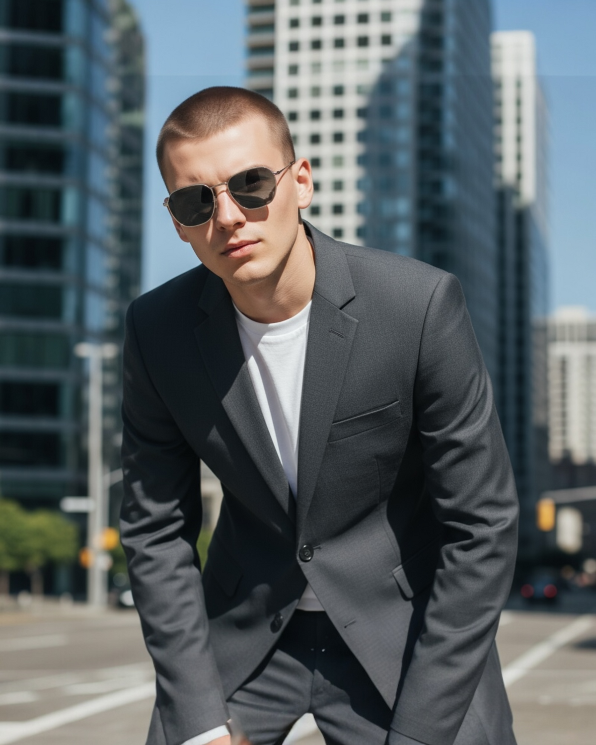 Monture métallique argentée & verres gris polarisés