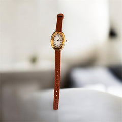 Montre Femme Dorée Bracelet Cuir Marron