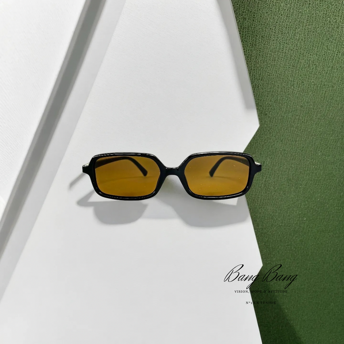 🕶️ Black Rectangular – Amber Lenses