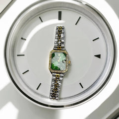 Montre Rolex Carrée – Cadran Vert ou Noir, Bracelet Acier & Or Sertie de Strass