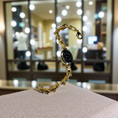 Montre Dorée Femme – Cadran Ovale Bleu Nuit