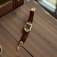Montre Femme Chic Dorée | Bracelet Marron