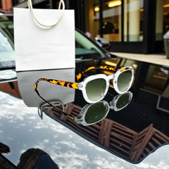 Lunettes de soleil femme – Monture transparente & branches écaille