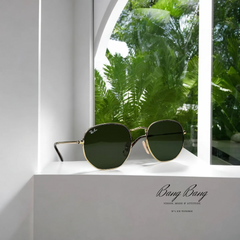 Ray-Ban RB3548N – Lunettes de soleil Hexagonales Doré & Verres Verts Classiques