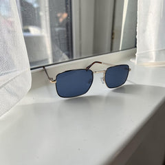 Lunettes Rectangulaires Rétro-Chic - Bleu Royal & Or - Collection Été