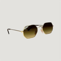Lunettes de soleil hexagonales dégradé marron – Monture dorée unisexe