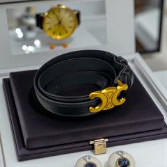 Ceinture femme en cuir noir – Boucle dorée Triomphe CELINE