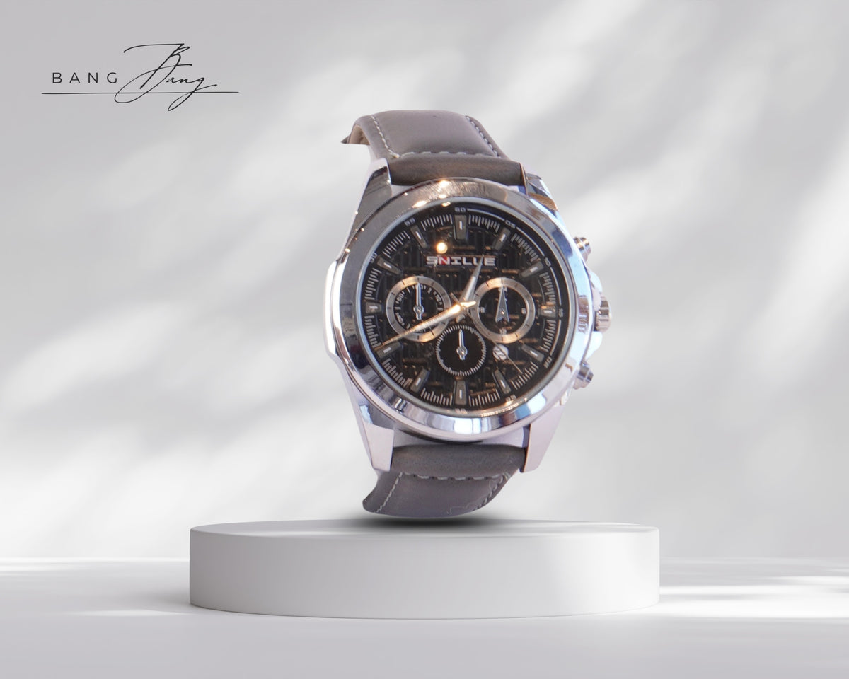 ⏱️ Chronographe Élégance Cuir gris