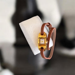 Montre Femme Dorée Fine | Bracelet Cuir Marron