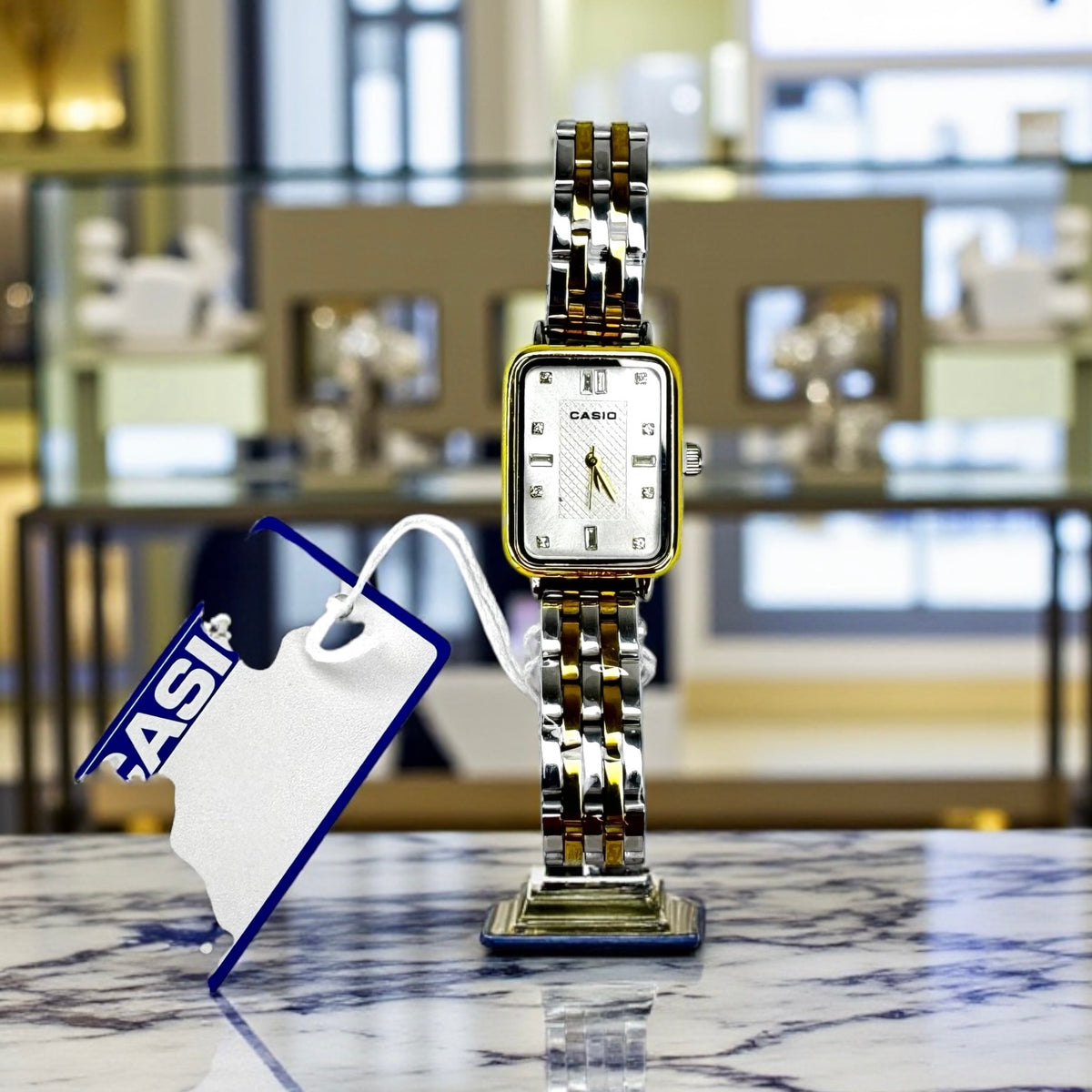 Montre Casio Élégance Bicolore – Acier & Doré, Cadran Rectangulaire