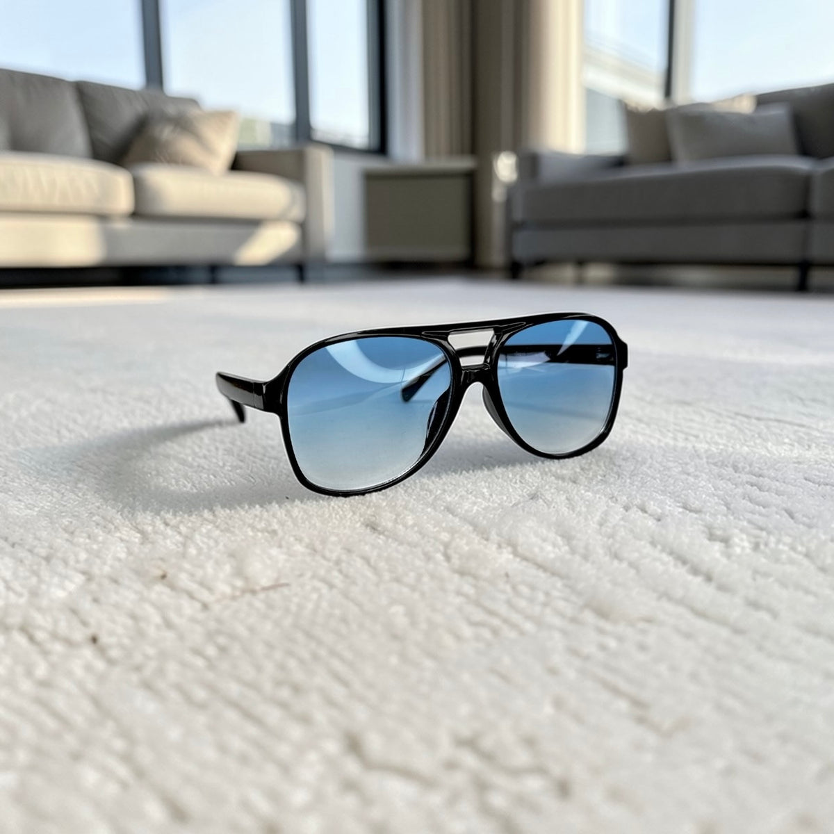 Lunettes pilote noires – verres bleu dégradé