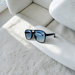 Lunettes pilote noires – verres bleu dégradé