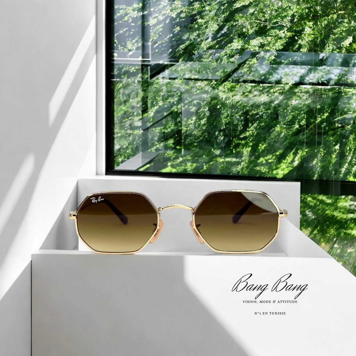 Ray-Ban RB3556N Octogonal– Lunettes de soleil Doré & Verres Dégradés
