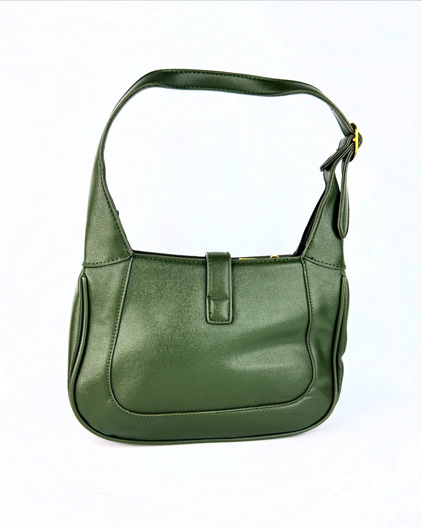 Sac à main en cuir avec garniture dorée – Disponible en noir, vert et bordeaux