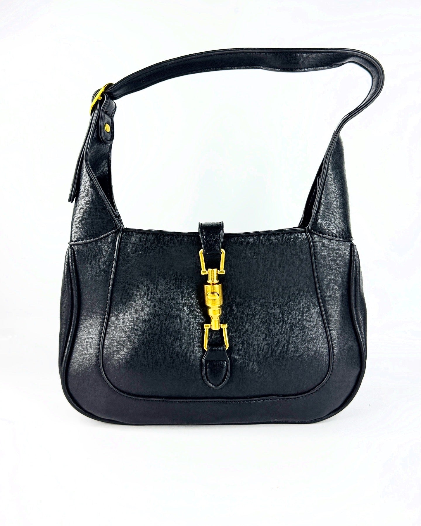 Sac à main en cuir avec garniture dorée – Disponible en noir, vert et bordeaux