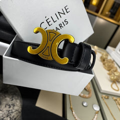 Ceinture femme en cuir noir – Boucle dorée Triomphe CELINE