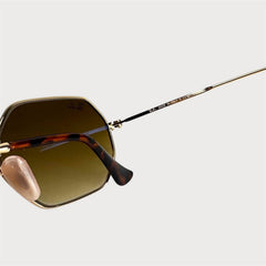 Lunettes de soleil hexagonales dégradé marron – Monture dorée unisexe