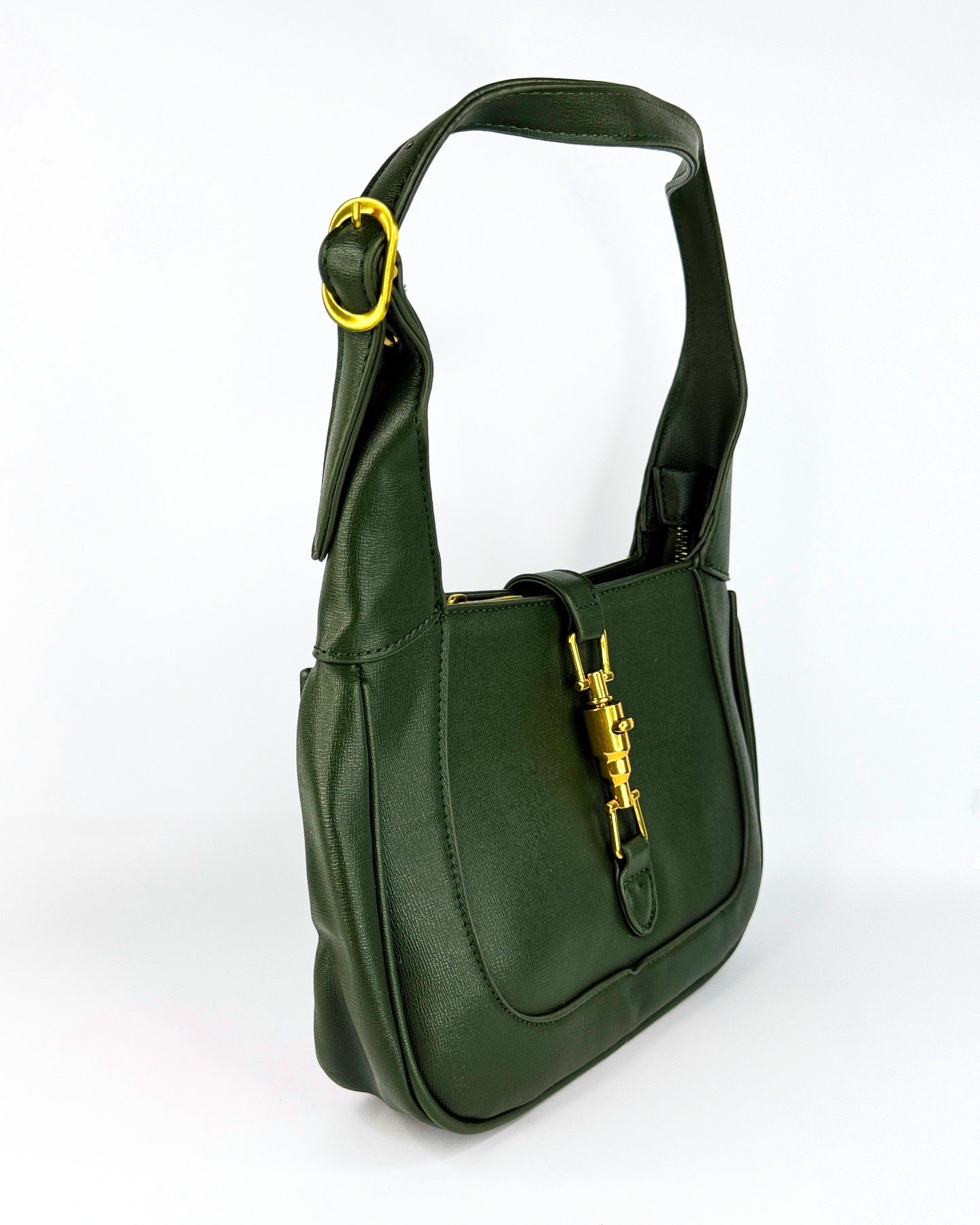 Sac à main en cuir avec garniture dorée – Disponible en noir, vert et bordeaux