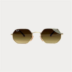 Lunettes de soleil hexagonales dégradé marron – Monture dorée unisexe